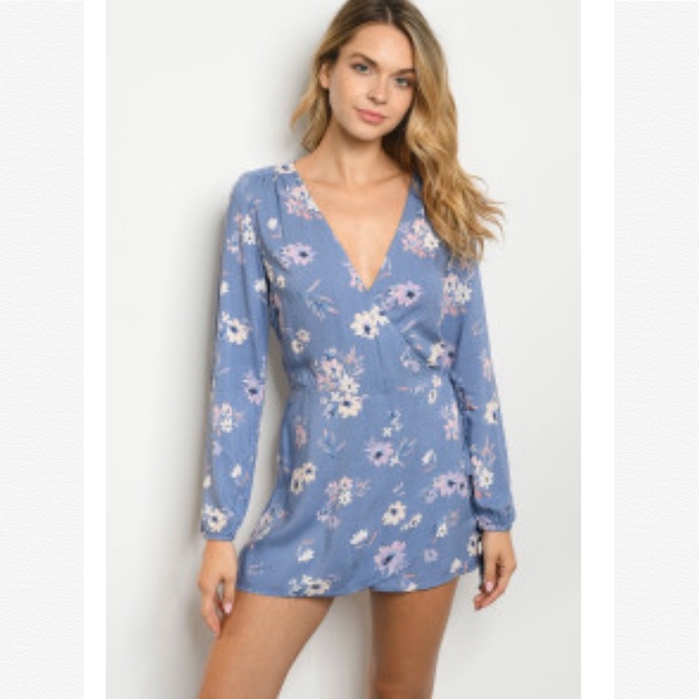 DENIM FLORAL ROMPER - Picture 2 of 4